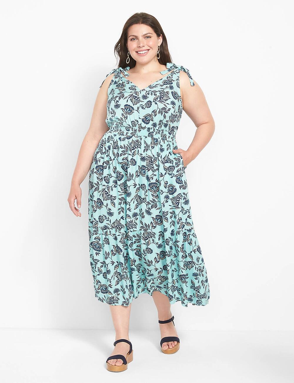 Lane Bryant Floral Print Tie Sleeve Tiered Maxi Dress Size 22 NEW